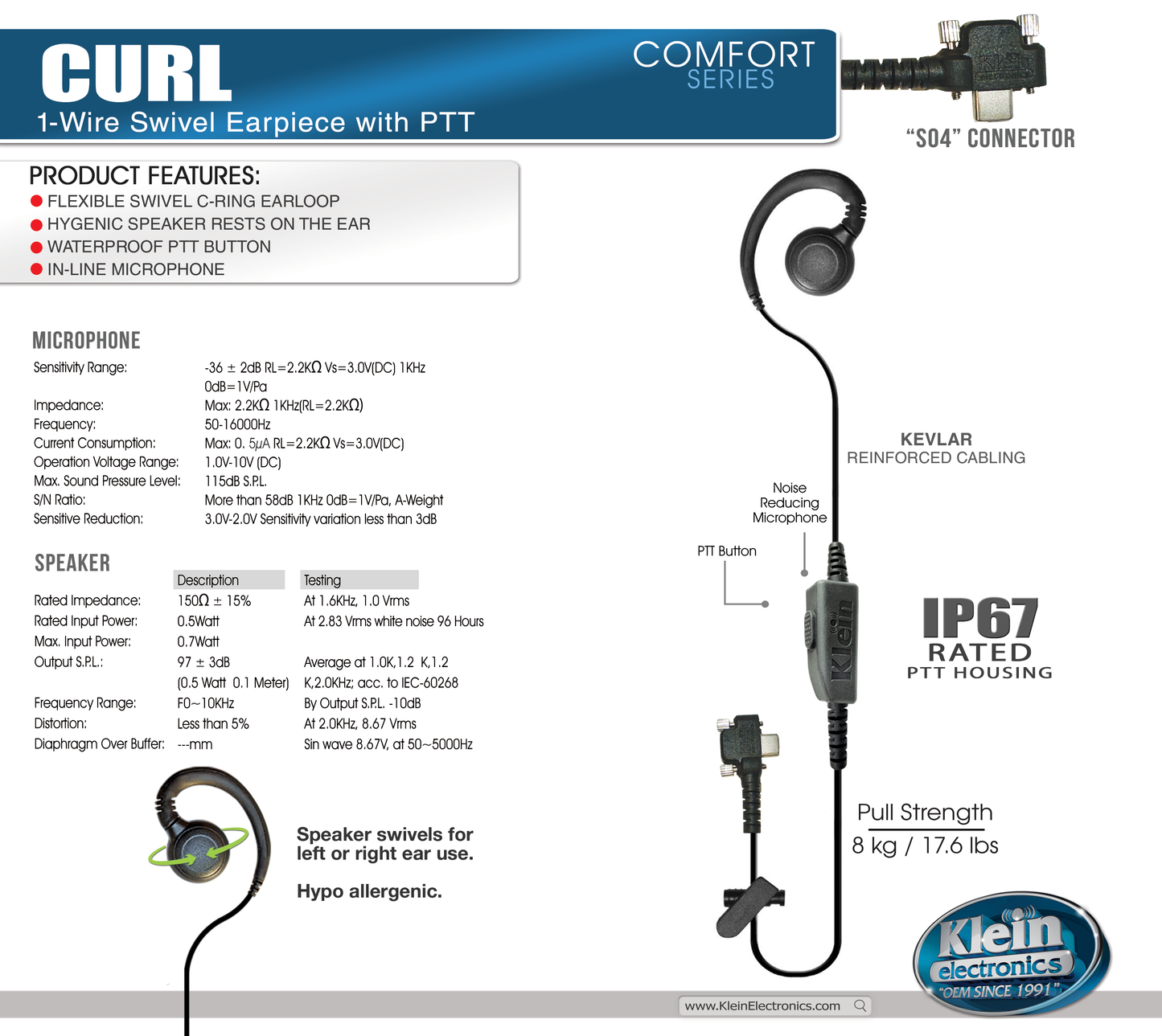 XP Pro - Klein CURL Wired PTT Headset