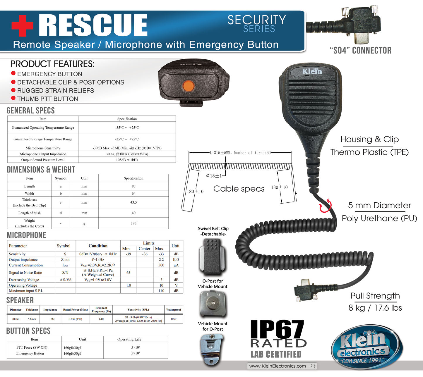 XP Pro - Klein RESCUE Remote Speaker Microphone