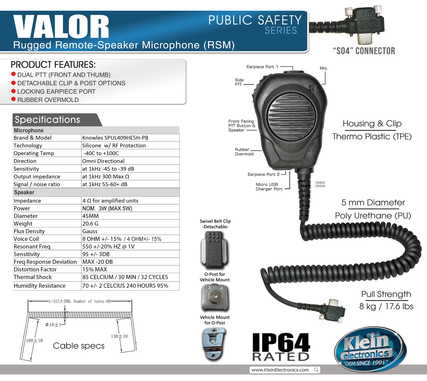 XP Pro - Klein VALOR Remote Speaker Microphone